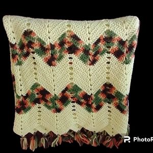 Hand Made Crochet Boho Chevron Yellow Through Blanket Rug 37"x70"‎